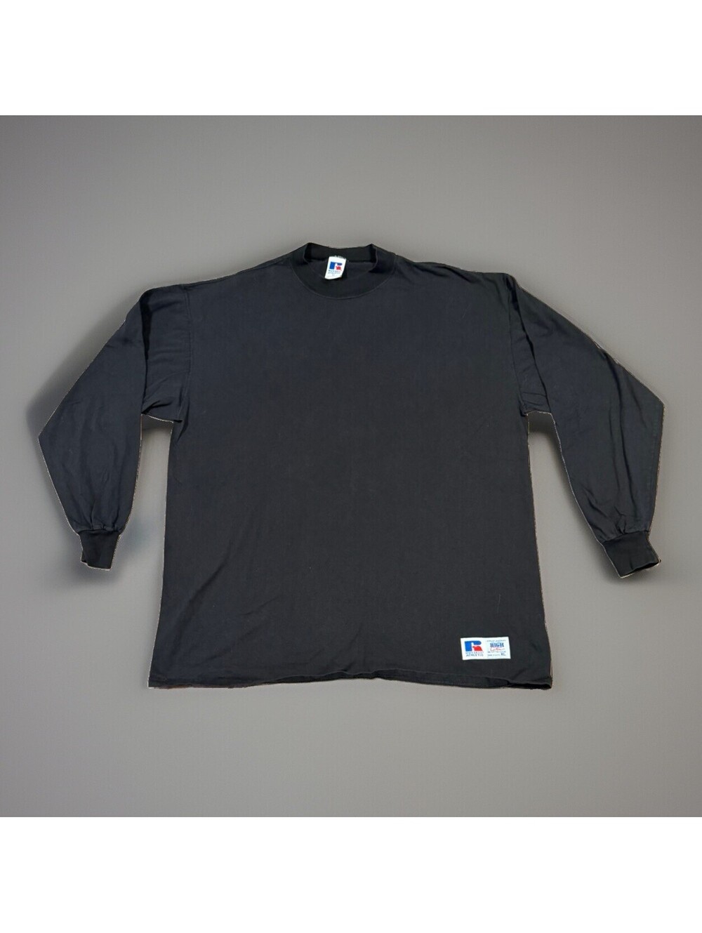 Russell Athletic Mock Long Sleeve Shirt Mens XL Black 90s Made In USA Vintage